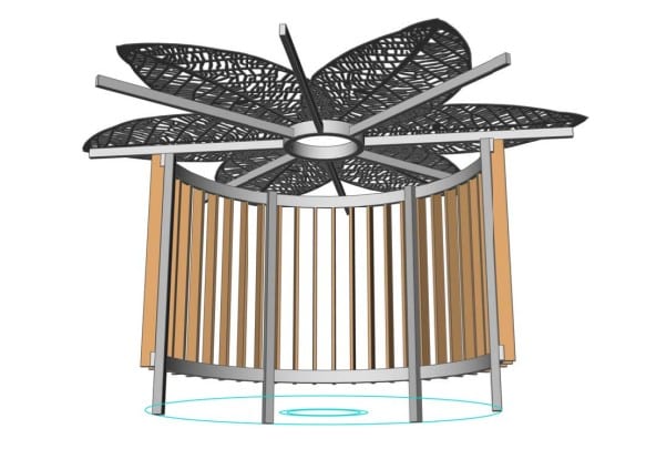Pergola section, plan and elevation drawing